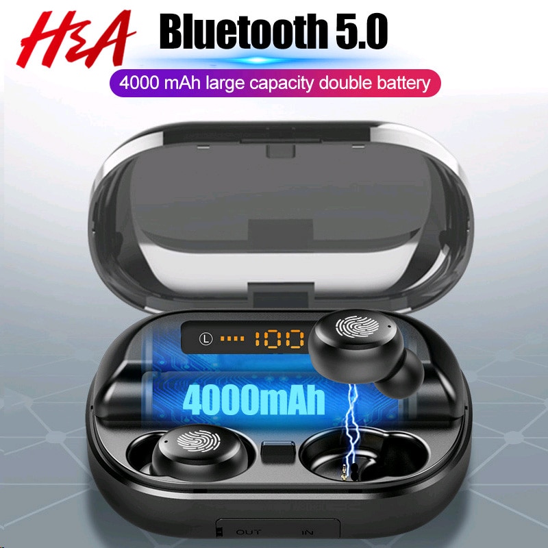 H & Een Tws 5.0 Bluetooth 9D Stereo Oortelefoon Draadloze IPX7 Waterdichte Oordopjes Sport Met 4000Mah Power Bank Io
