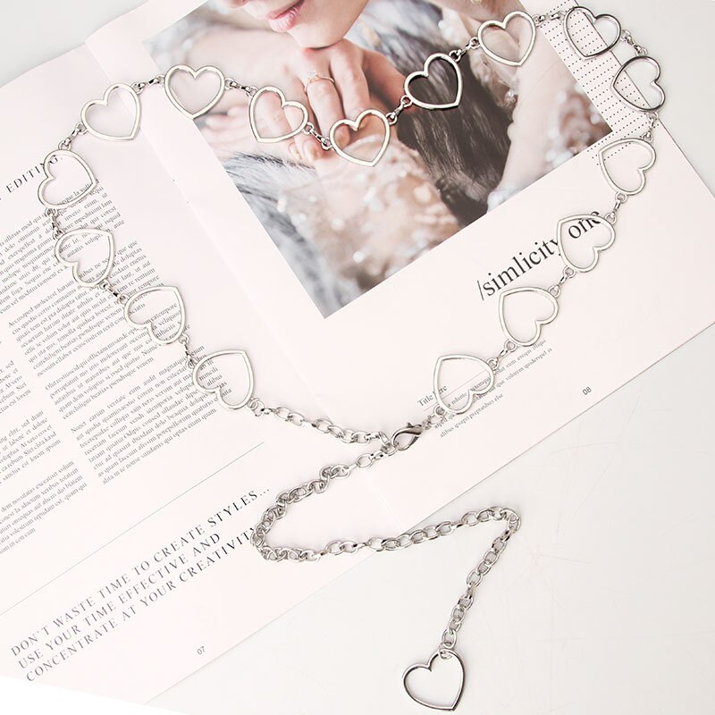 Gold Silver Chain Belt Heart Metal Women Waist Chain Female Girls Adjustable Thin Waistband Dress Accessories: silver