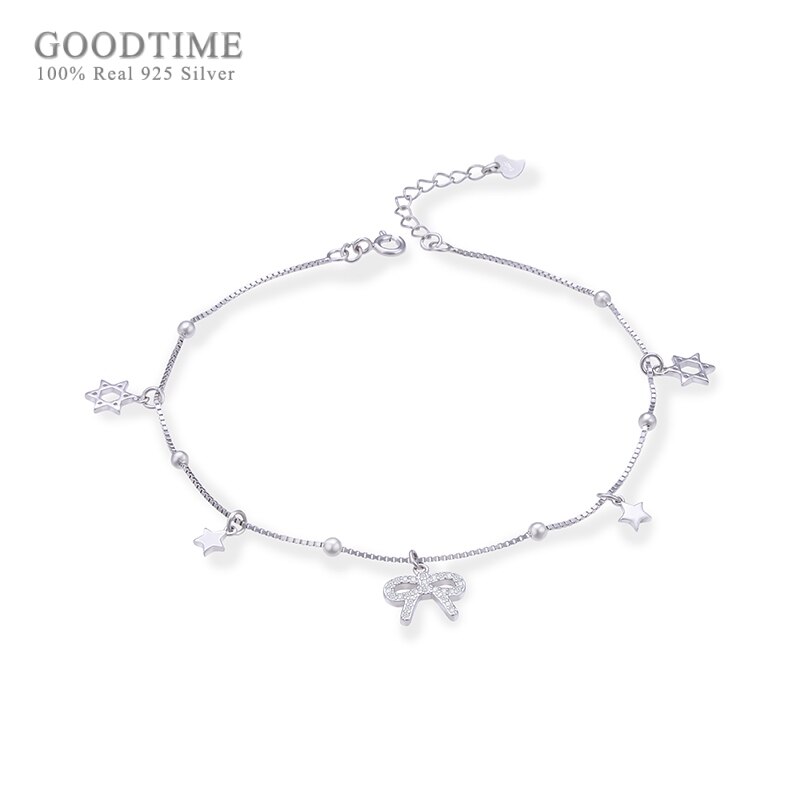 Vrouwen Enkelband Echt 925 Sterling Zilveren Zirkoon Kralen Ster Vlinder Enkelbandje Decoratie Sieraden Voet Accessoires Dress Up Voor Meisje