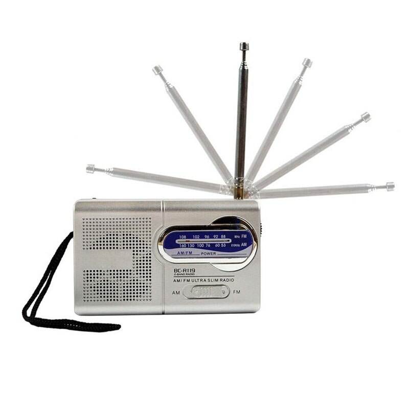 Radio FM portátil con batería para deportes al aire libre, Mini receptor de altavoz AM/FM de bolsillo con Transistor de antena telescópica