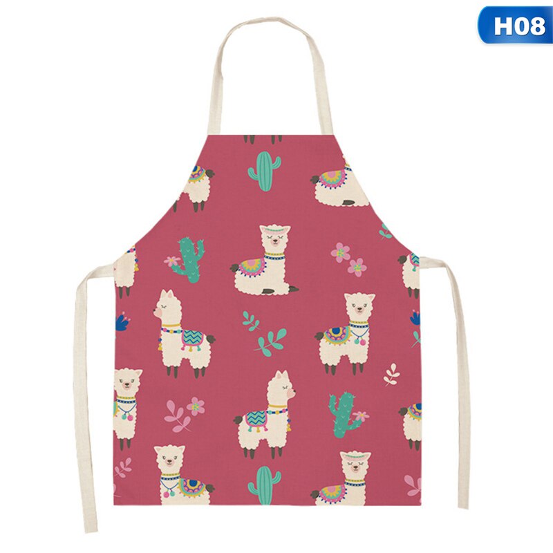 1pc Cute Alpaca llama Printed Apron Cotton Linen Sleeveless Aprons Household Cooking Baking Waist Bib Kitchen Pinafore 53*65cm: 8
