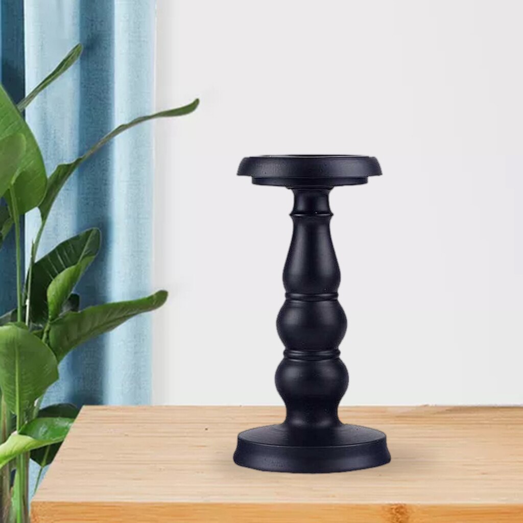 Black Simple Retro Iron Candlestick Pillar Candle Holder for Dining Home Decor Accents: M