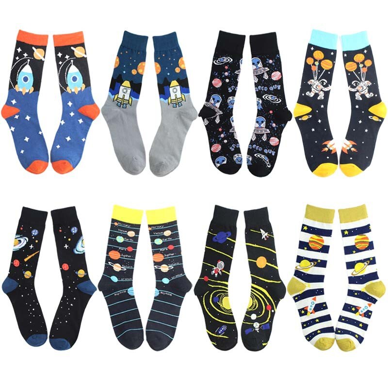 Streetwear Unisex dibujos animados divertidos Calcetines para hombre algodón con Alien Planet Universe Calcetines de Hip Hop hombres Happy Calcetines Meias 131304