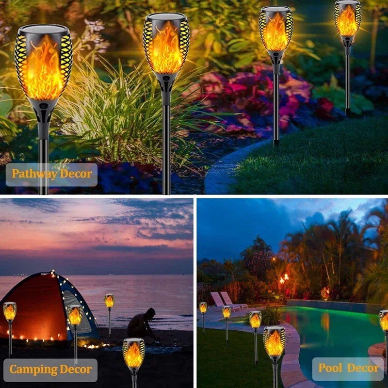 96LED buitenlamp op zonne-energie, waterdicht, tuinterras, flikkerende dansende vlamlamp, gazonverlichting