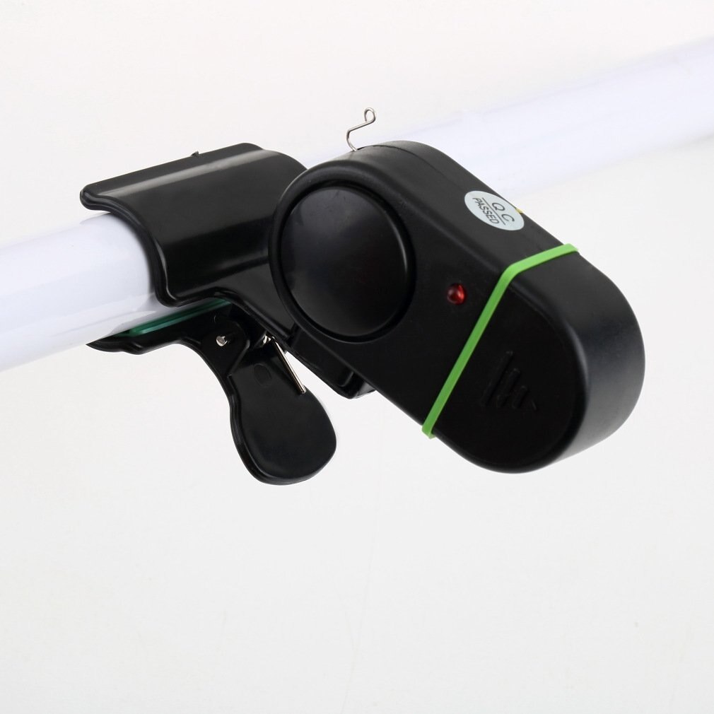 Electronic Bite Fish Strike Sound Alarm Sensor Bell Clip-On Fishing Rod Pole Tackle W/ LED Light with 3*AG-13 Button Cell Black