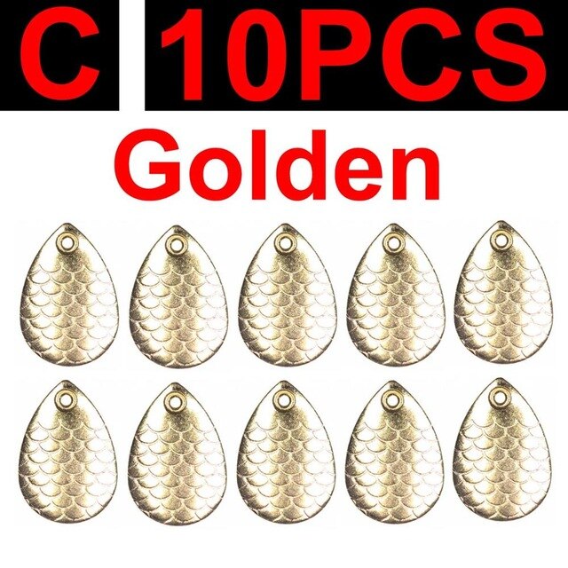 10 unidades de Señuelos de Pesca con cuchillas, señuelo de pesca con mosca, cuchara pequeña, señuelo giratorio, aparejos, hoja giratoria, accesorios de señuelo de trucha DIY: C 10pcs golden