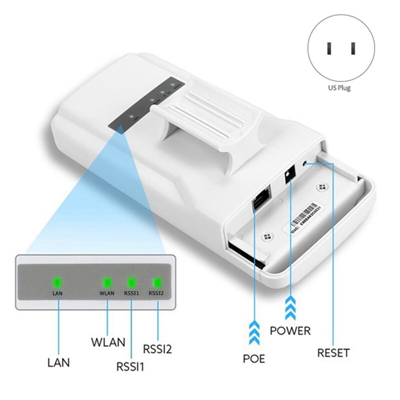 Pont de WiFi sans fil pour l'extérieur, extension de routeur CPE, Point d'accès, 5.8G, 450Mbps, longue portée, prise US 2.5KM, 2 pièces