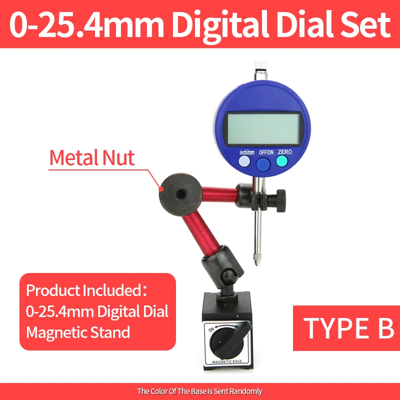 Digital Dial Indicator Magnetic Stand Base Dial Test Indicator Holder Bore Gauge Measurement Micrometer Measuring Probes Tools: Gold