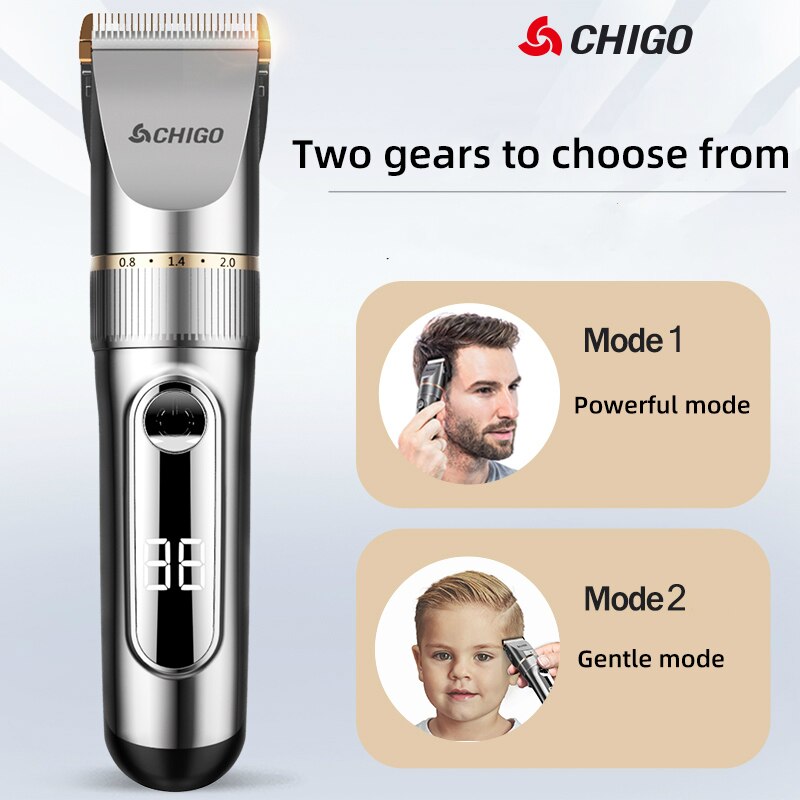CHIGO Hair Clipper Electric Trimmer With LED Screen Washable Rechargeable Men Strong Power Steel Cutter Head