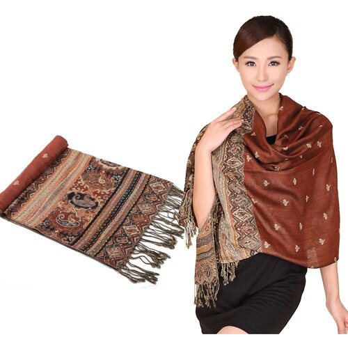 Vinröd färg kinesiska kvinnors pashmina hijab chal höst vinter bi halsdukar sjal tofs bufanda 011506