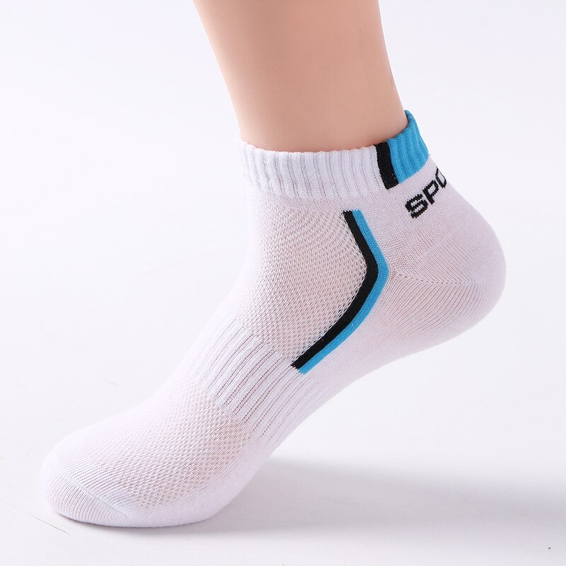 5 Pairs Men Socks Breathable Mesh Short Sports Socks Summer Autumn Cotton Sports Socks Absorb Sweat Ankle Socks Set Meias: 24-White Blue-XL