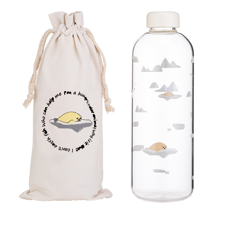 1000ml Oceaan Seal Walvis Glas Water Fles Met Mouwen Draagbare Creatieve Sport Flessen Camping Waterkoker Tour Drinkware Cup Gourde: HB-1000ML