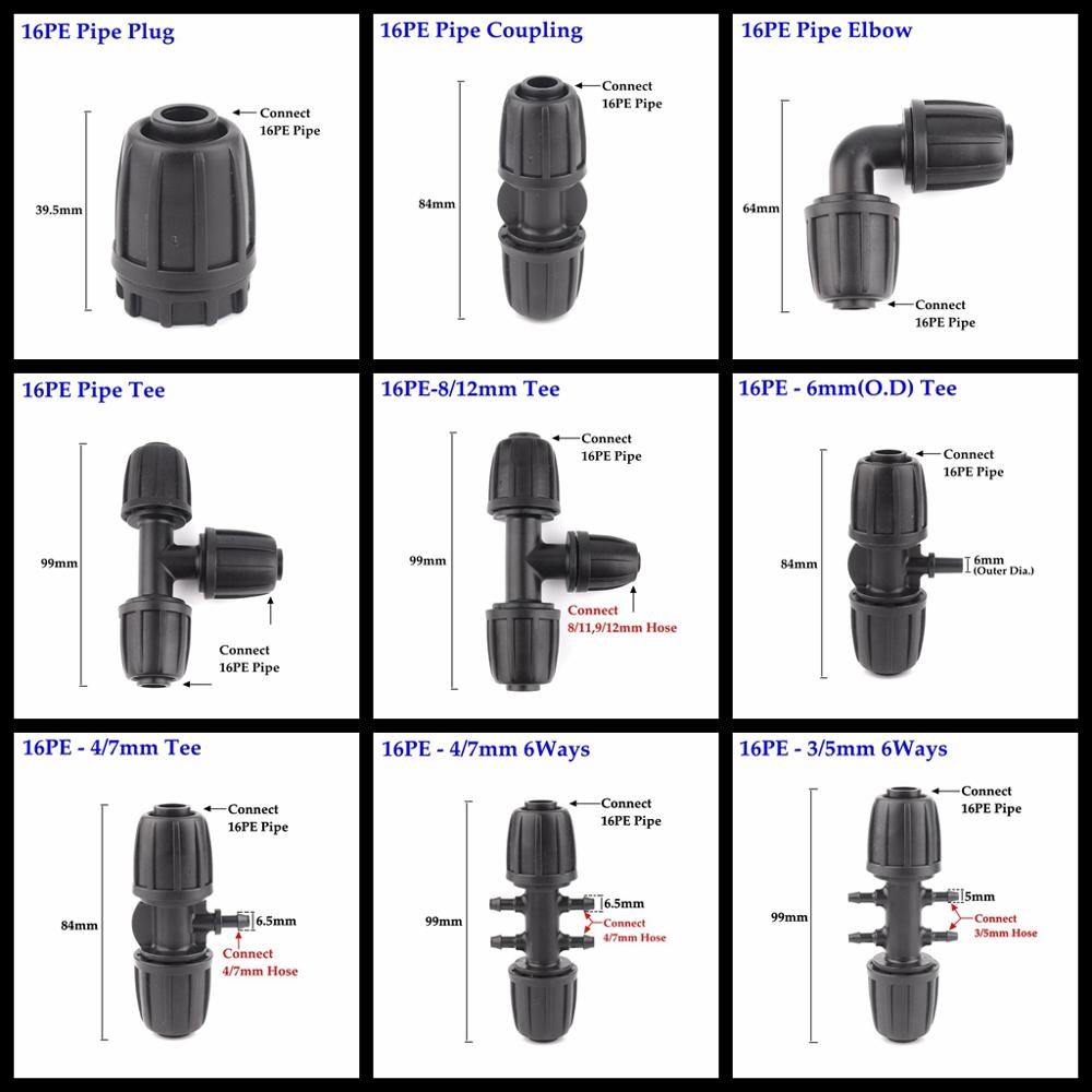2 stuks 16mm irrigatie pe buisconnectoren borgmoeren tuinwaterconnector landbouwbewateringsbuis slangkoppelingen buisverbindingen