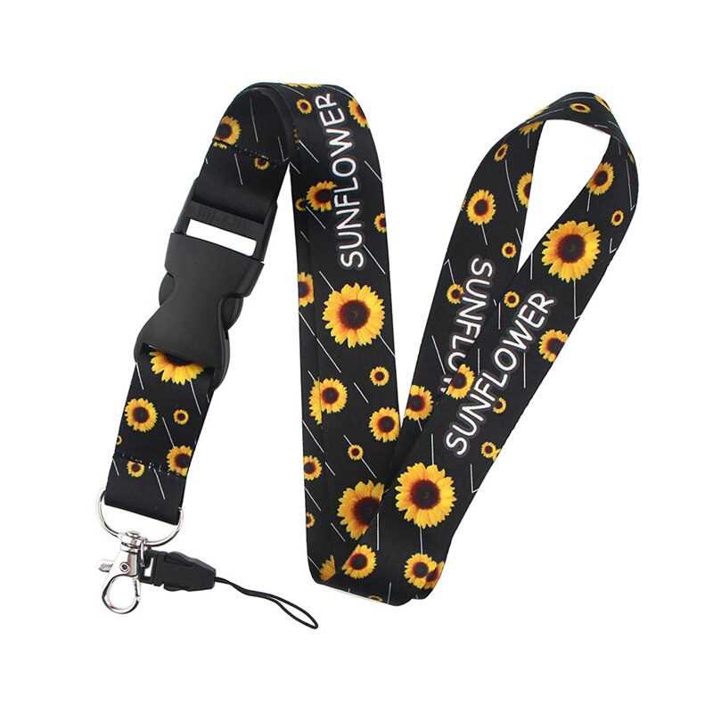 Correa de cuello con girasoles y flores de arte, sujetadora de tarjetas de identificación, llavero, correa de teléfono móvil, , correas, collar, 24 Uds.: 4