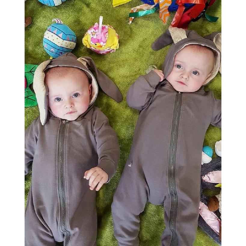 Schöne Neugeborenen Baby Mädchen Junge Kaninchen 3D Ohr Warmen Romper Overall Outfits Kleidung baby kleidung neue August 14
