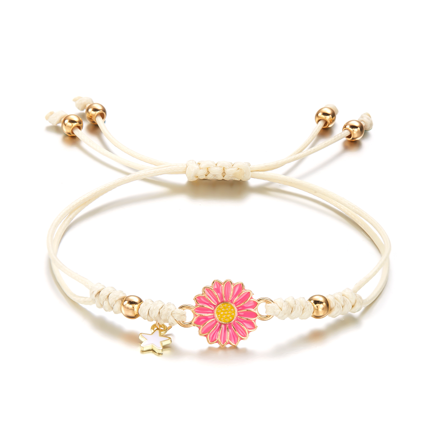 Pulseiras simples de girassol para mulheres, feitas à mão, trançadas, moda colorida, margarida, pulseira ajustável, amizade, boa sorte, joia, presente: Cor dourada amarelo claro