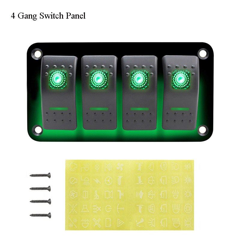 Digital voltmeter dubbel usb port vattentät bil marina led rocker switch panel 12v utloppskombination överbelastningskretsskydd: 4 gäng switch grön