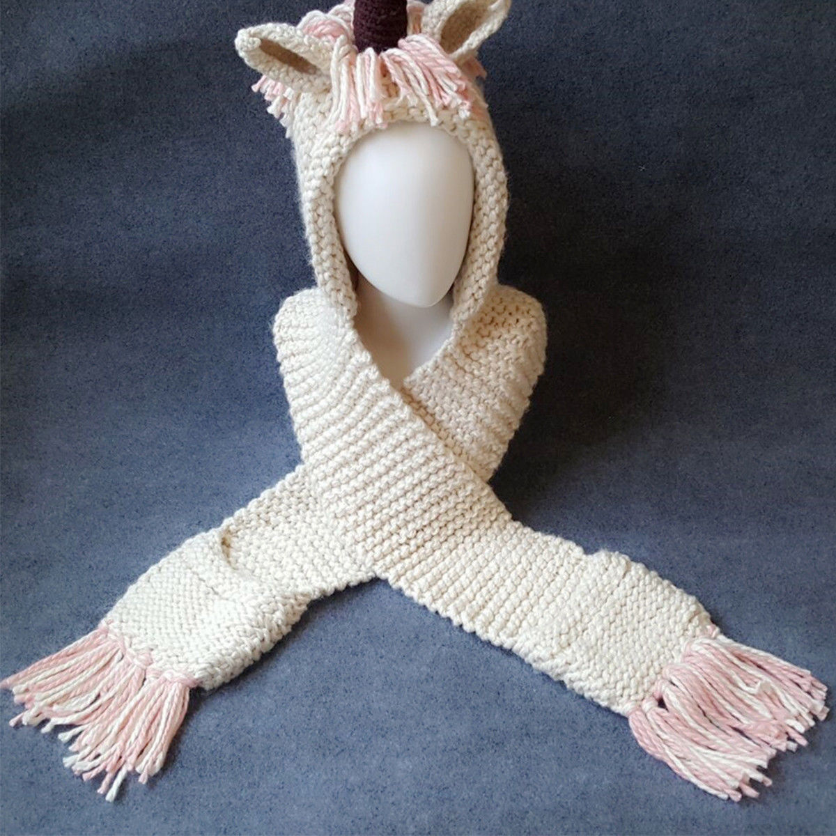 Unicornio con capucha bufanda zorro Animal con capucha Crochet tejido gorro niños Linda capucha de: Rosa / 2 to 6 years