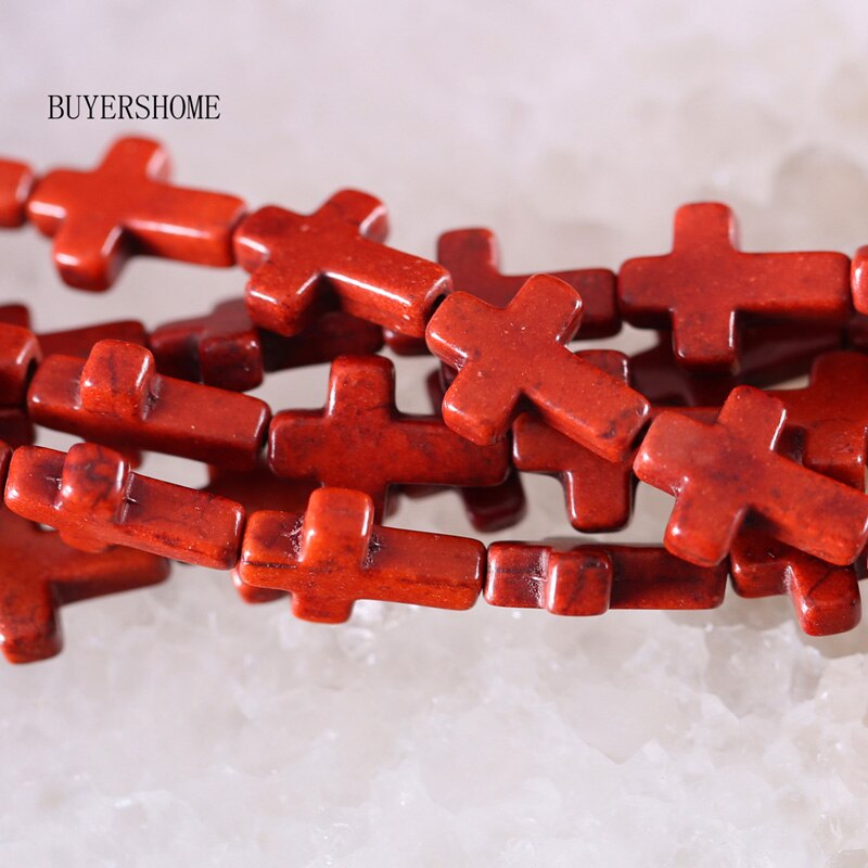 Natural Stone 12x16MM Red Yellow Green Black Orange Blue Pink White Howlite Cross Loose Beads String 15.5inches P466-475: Brown Turqoise