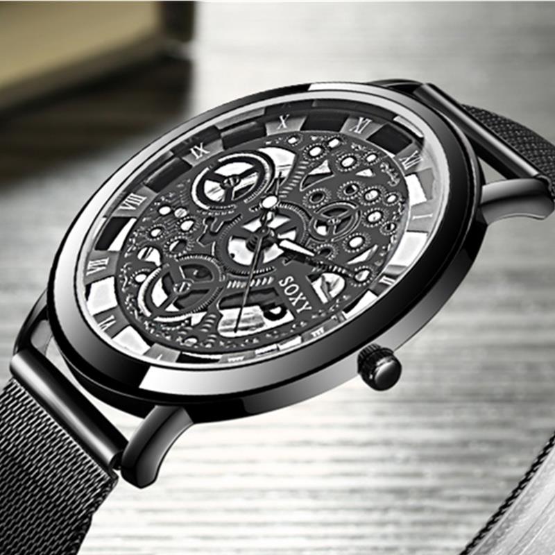 Kvinnor män klocka gravyr ihålig reloj hombre klänning kvarts armbandsur rostfritt stål band band kvinnor klocka relojes mujer