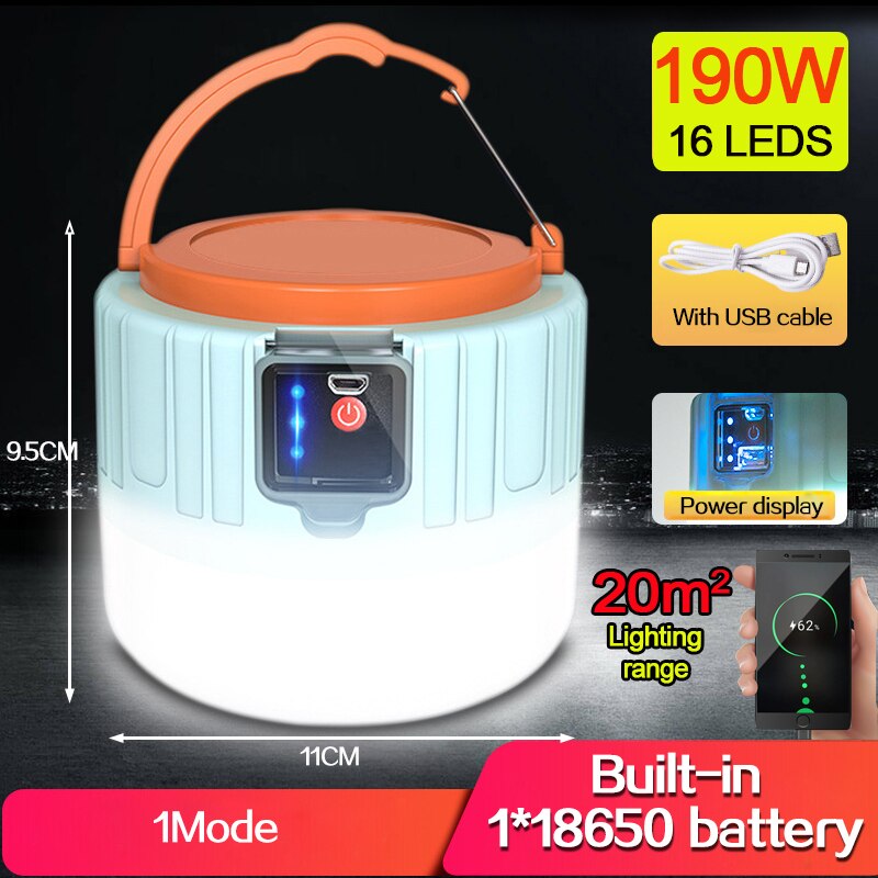 Luz LED Solar para acampada, Bombilla recargable por USB de 300W para tienda de campaña al aire libre, linternas portátiles, luces de emergencia para barbacoa y senderismo: Type B
