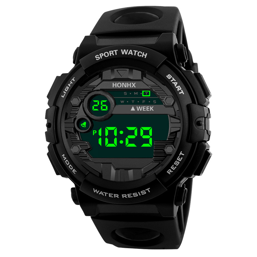 Honhx Luxe Heren Digitale Led Horloge Datum Sport Mannen Outdoor Elektronische Horloges Waterdicht Polshorloge Klok Mannelijke Relogio: Black