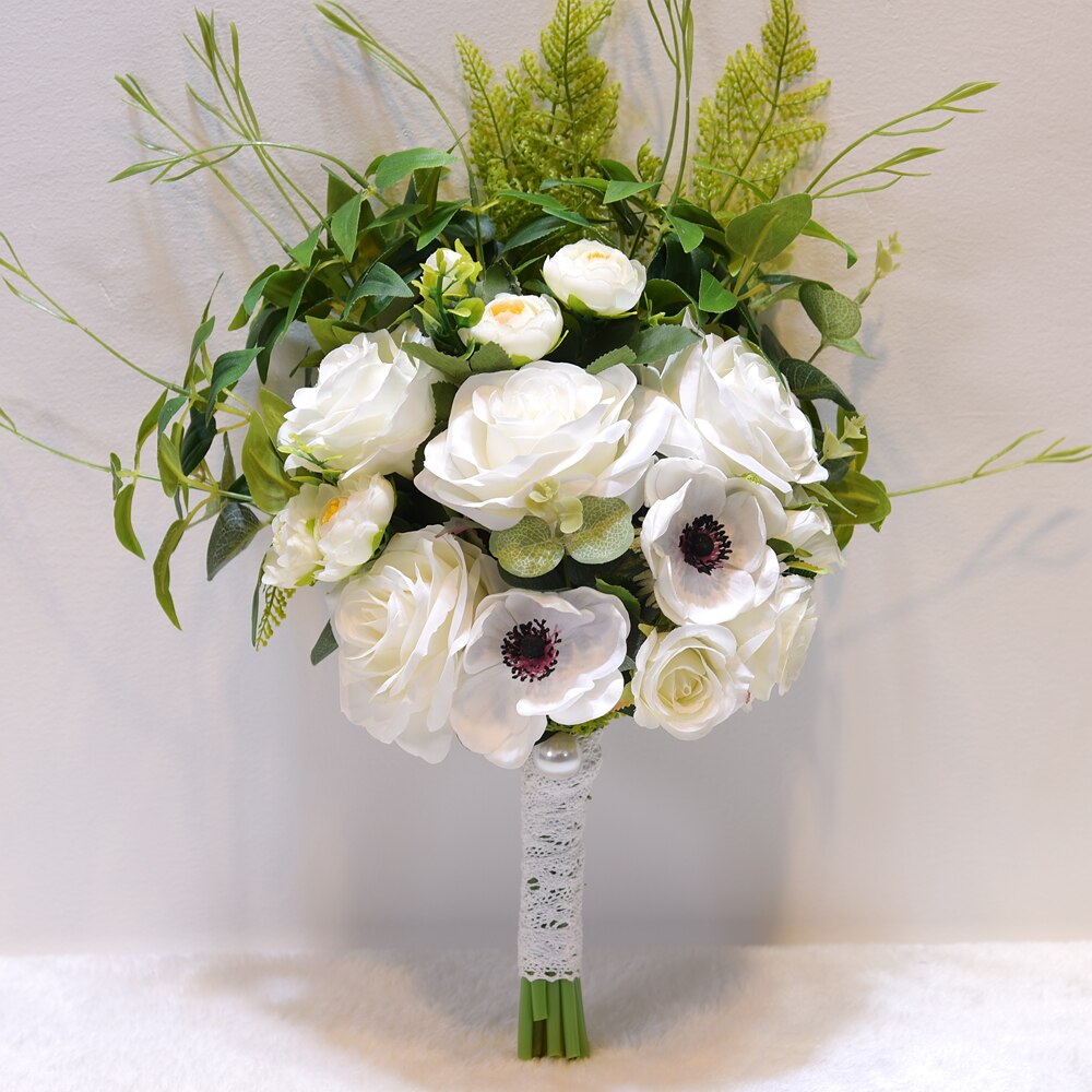 Hvit kunstig brudebukett brudepikebukett bryllupsbukett bukett mariage ramo de novia bryllupsblomst brudeblomst
