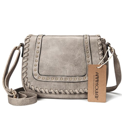 Annmouler Mode Vrouwen Schoudertas Pu Lederen Crossbody Tas Effen Kleur Portemonnee Kleine Kaki Messenger Tas Voor Dames: Grey