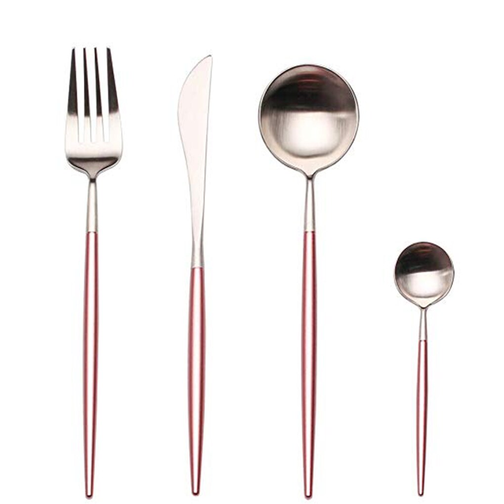 4 Pcs Plated Portugal Lepel Vork Theelepel Sets 304 Roestvrij Staal Western-Stijl Voedsel Servies Bestek: 6