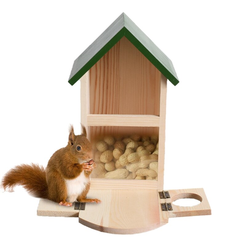 Mangeoire Pour écureuils En Bois Avec Abreuvoir - Grande Capacité, Toit Rabattable, Pour Jardin Ou Balcon