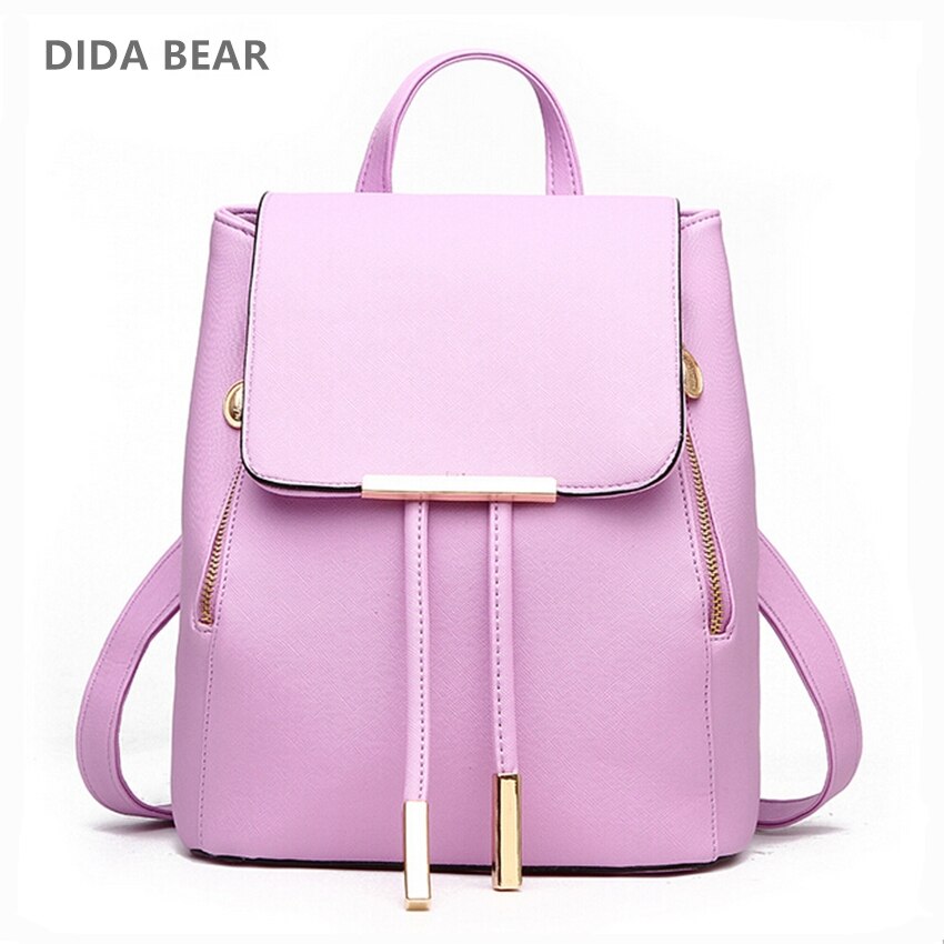 DIDA BEAR Women Backpack PU Leather Mochila Escolar School Bags For Teenagers Girls Leisure Backpacks Candy Color