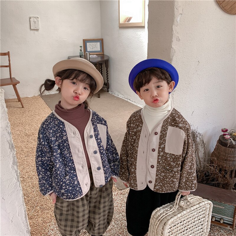 9156 cappotto per bambini giacche retrò autunno inverno 2021 cappotto floreale in cotone per bambina Cardigan superiore Casual retrò da ragazzo cappotto per bambini 1-7 anni