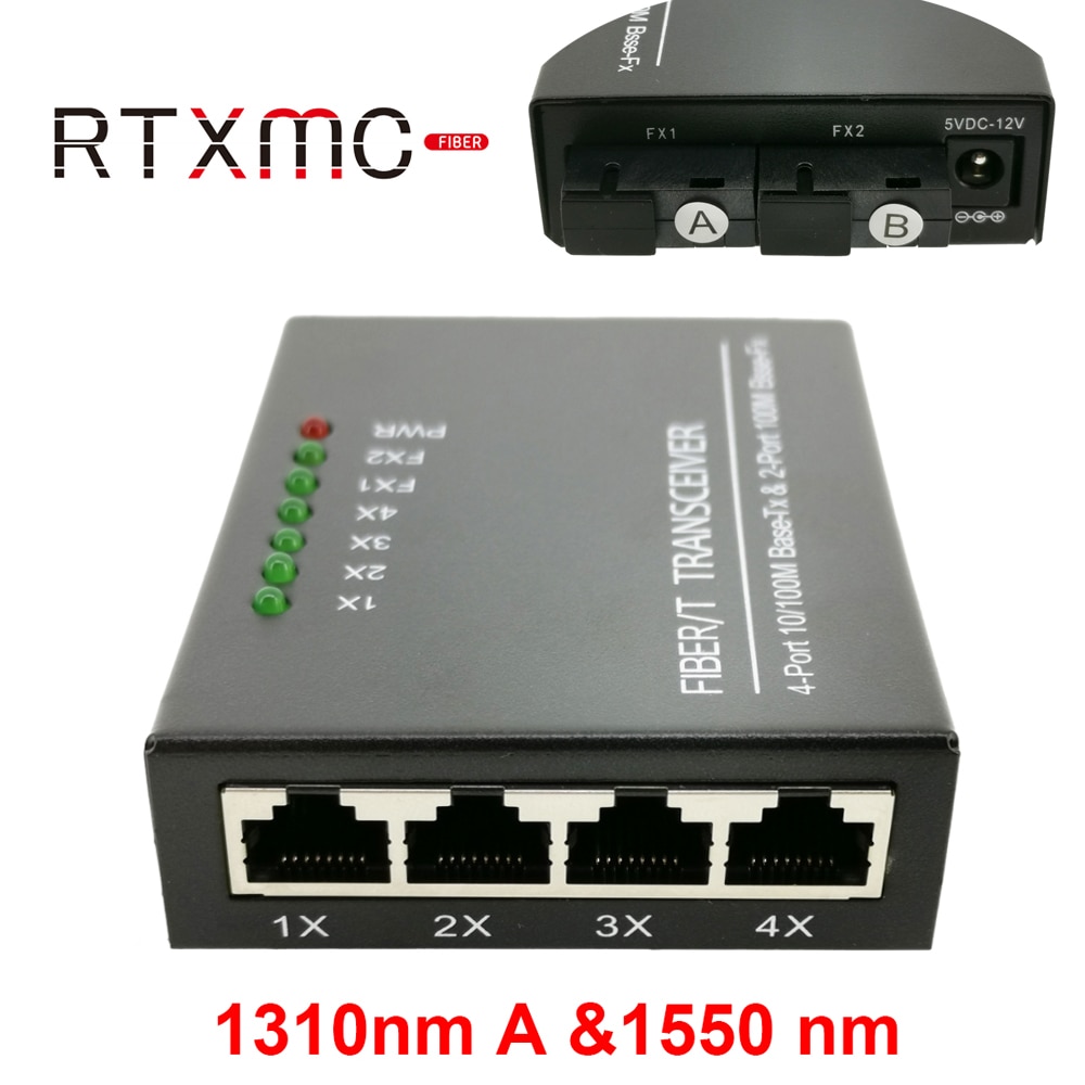 4 Port Fast Erhetnet Switch 10/100M Ethernet Switch 2 Fiber Port 155M SC 25KM 4 UTP RJ45 Fiber Optical Switch With Power