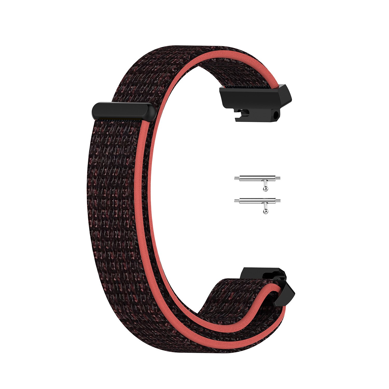 Zachte nylon loopbackband, geweven klittenband polsband, horlogeband voor fitbit inspire hr/inspire smartwatch: Rood-zwart