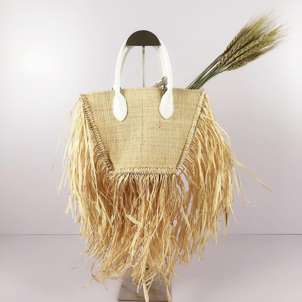 Tassel Straw Bags Women Rattan Weave Handbags Luxury Handmade Paper Shoulder Crossbody Bags Summer Beach Purses: white