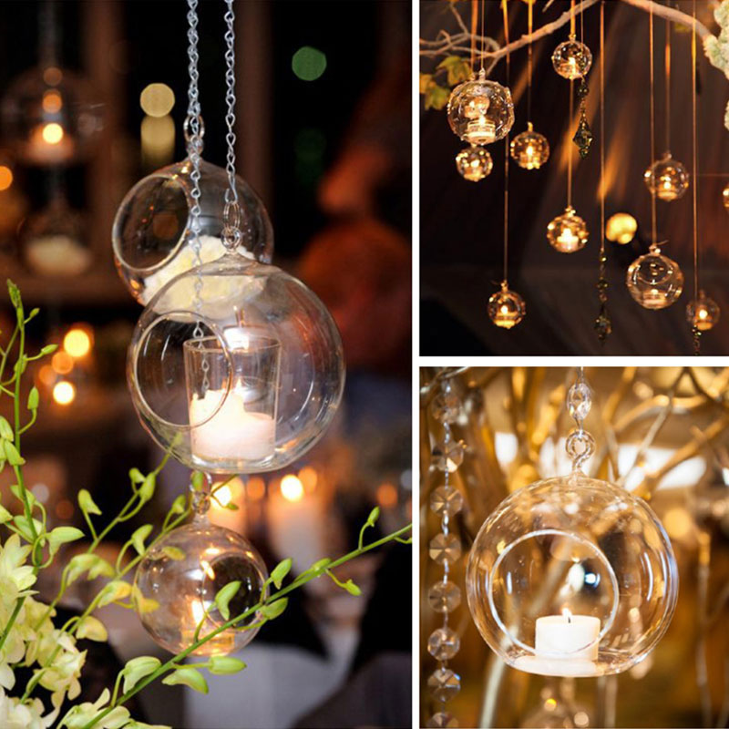 Hanging Tealight Candle Holder Glass Globes Terrarium Wedding Romantic Party Wedding Candlestick 6/8/10/12cm