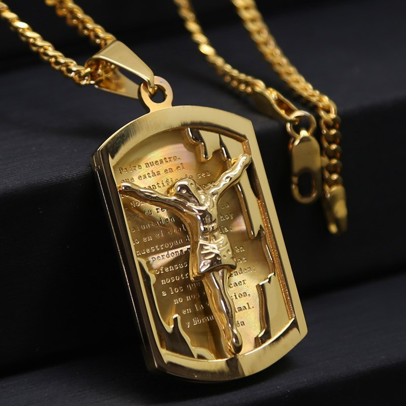 Gold Color Crucifix Image Men\\'s Pendant Christ Miami Cuban Religious Necklace for Daily Wear Jewelry Accessories