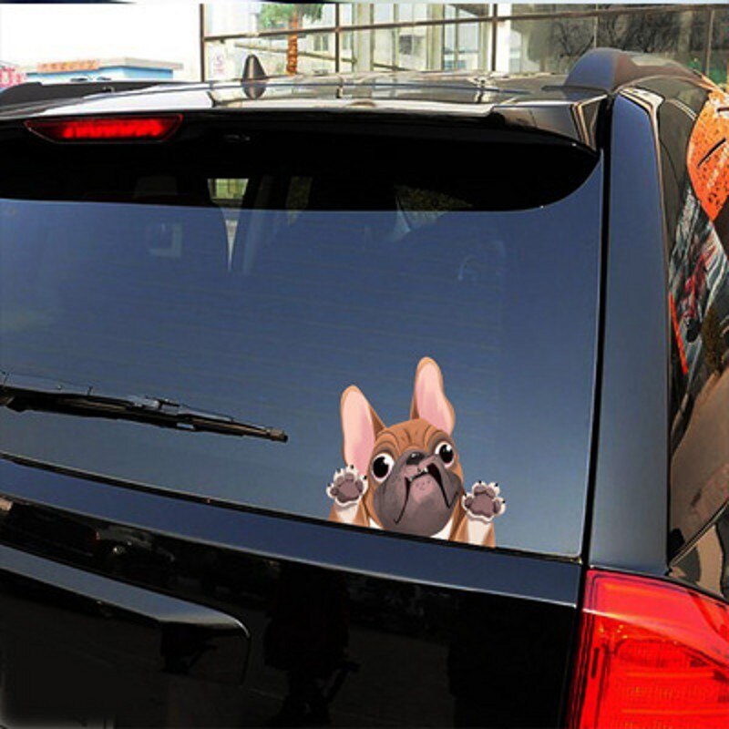 Auto Styling Cartoon Hond Stickers Franse Bulldog Voorruit Vinyl Decal Decor Waterdichte Creatieve Auto Stickers Decoratie 12*14Cm