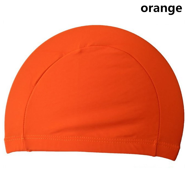 Nyeste elastiske nylon badehætter polyester badehat unisex ensfarvet badehatte one size mænd og kvinder ørebeskyttelse badehætte: Orange