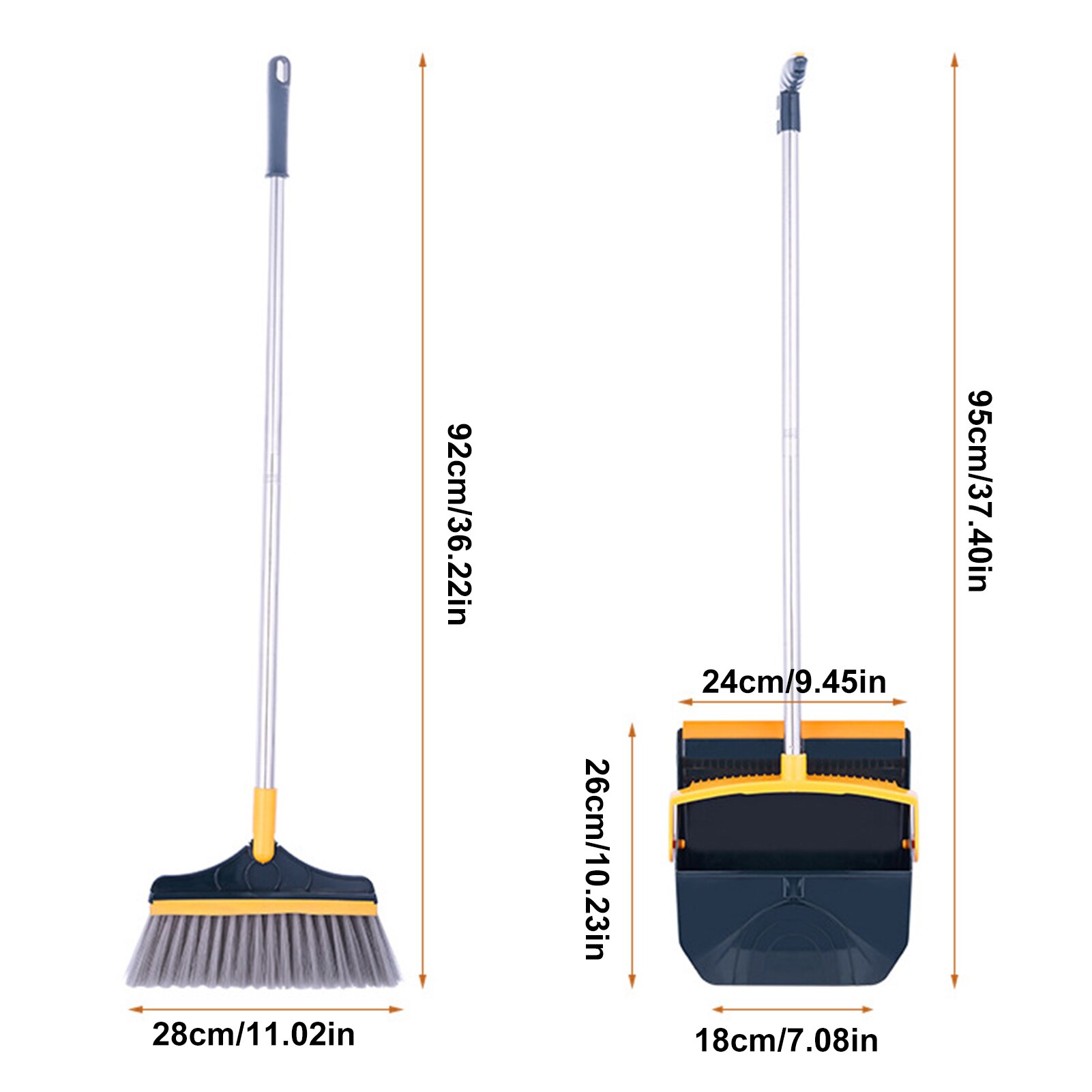 Foldable and standing broom and dustpan set combination With Extendable Broomstick Cleaning Broom Dustpan Set for Home: 2pcs Yellow green