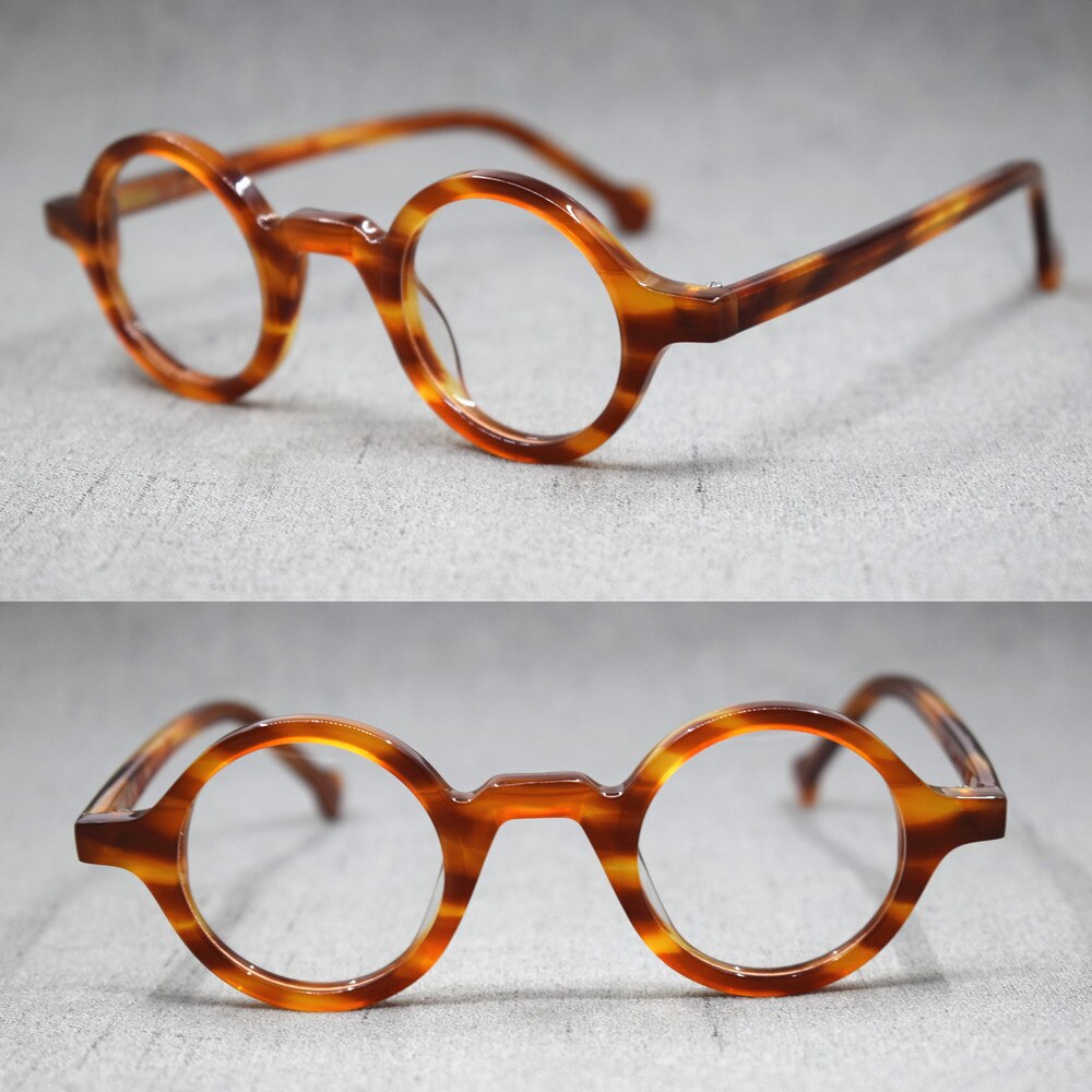 Acetate Vintage Small Round Glasses Men Eyeglasses Frame Women Optical Prescription Spectacle Clear Eyewear: BLONDE