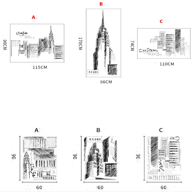 Large Tall Buildings Retro Black Wall stickers Set PVC DIY Mural Art For Living Room Sofa Decoration 3 Size Background Adhesive