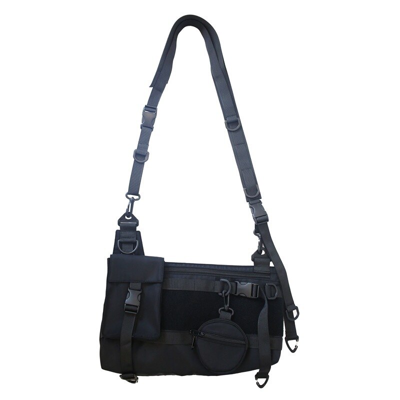 Nicho design japonês escuro vento funcional saco de ferramentas retro mensageiro saco coréia ins rua mensageiro saco grande capacidade: Black