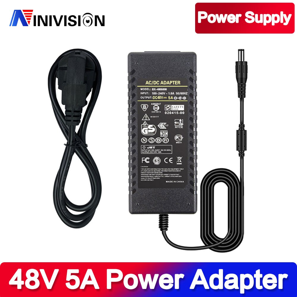 48V 5A Power Supply 240W AC/DC Adapter 48 V Volt POE Injector for Ethernet PoE Cameras IP Phones WiFi Access Points