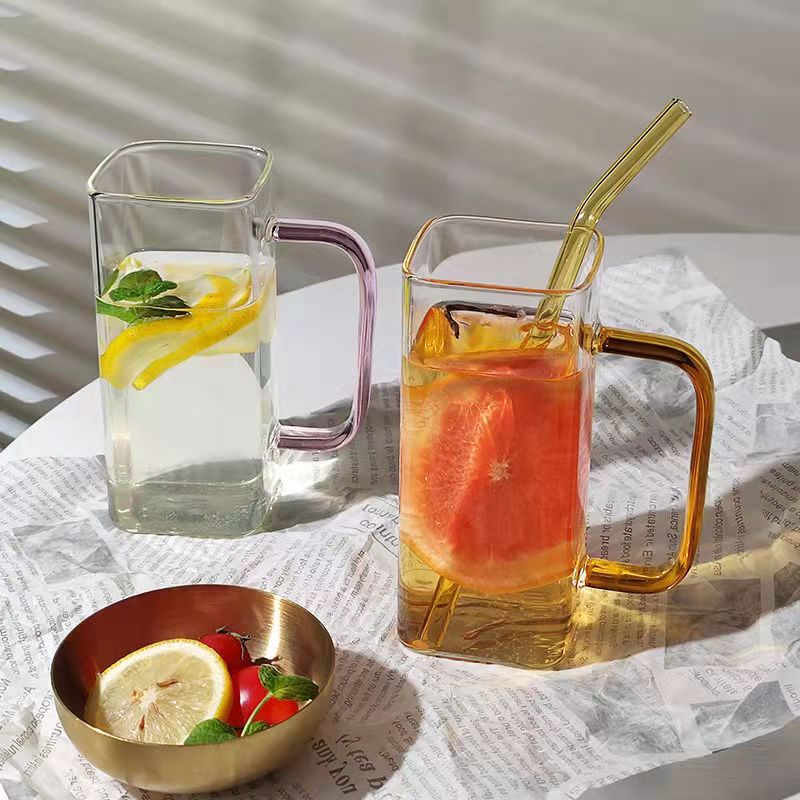 Grands verres résistants à la chaleur avec poignée, 4 pièces, verres transparents pour jus, vin, verre de cristal, sans plomb, verres à eau
