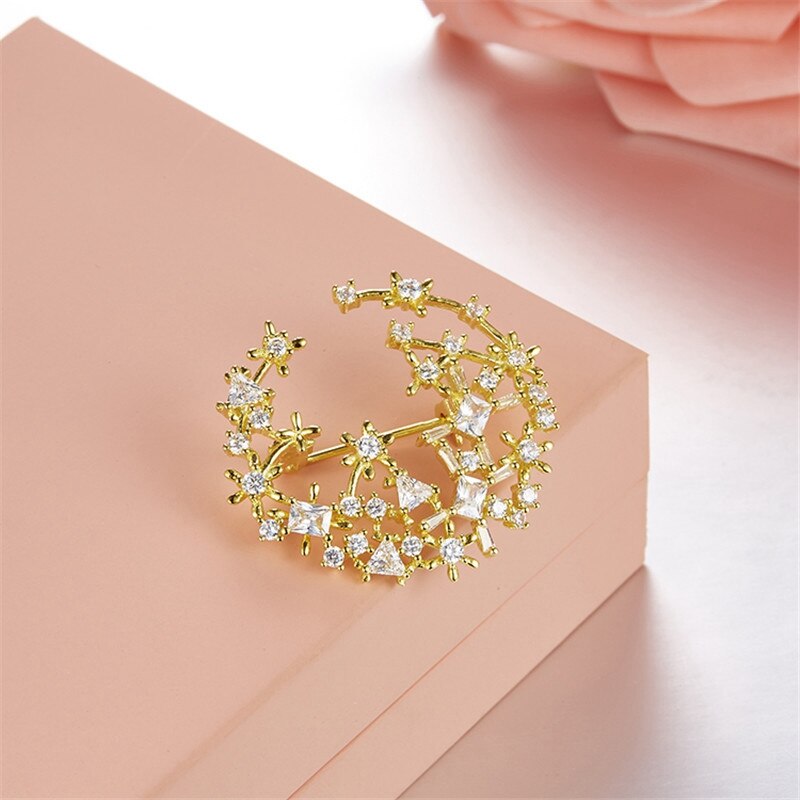 AAA CZ Zircon 925 Sterling Silver Snowflake Flower Brooch Women Wedding Hollow HE Snow Flower Brooch Pin Jewelry