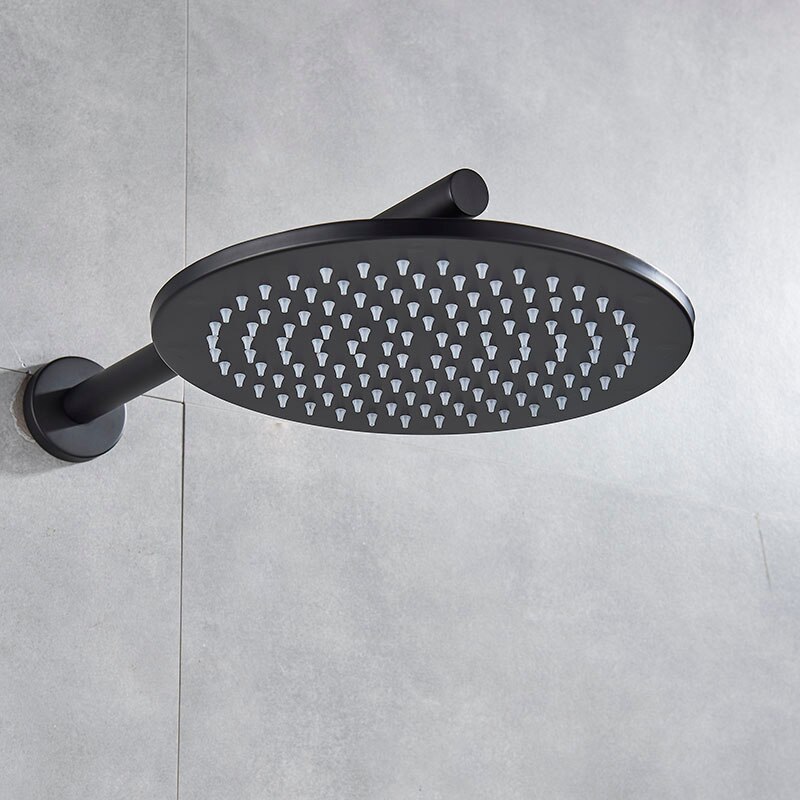 Senlesen-Cabezal de ducha de latón montado en la pared, brazo de ducha de lluvia de agua y fría, color negro, 12 pulgadas, 37 cm