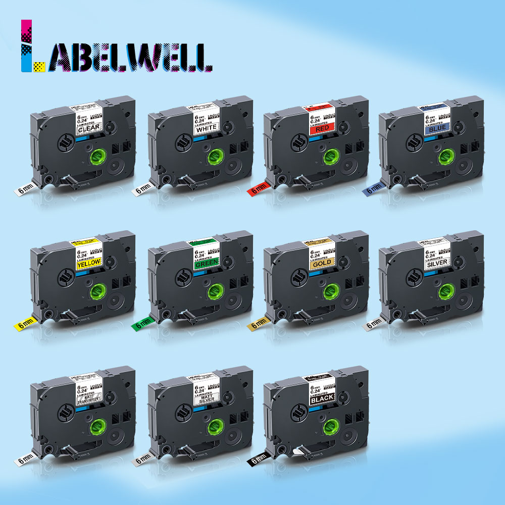 Labelwell 20colors Tze-211 tape 6mm Compatible for Brother P-touch Tze 211 tze-111 tze-411 tze-511 tze-611 tze-711 Label Maker