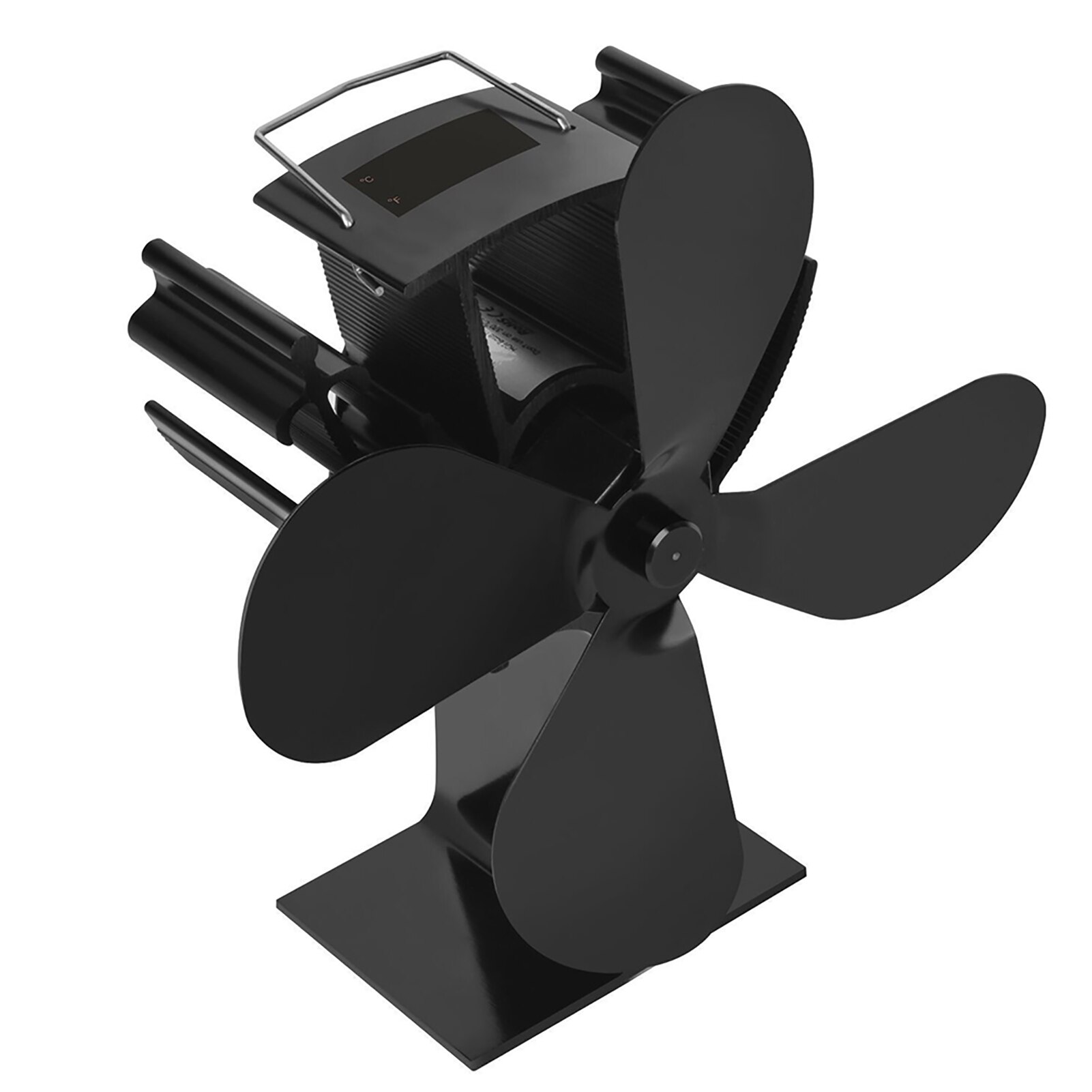 Ventilador de estufa de chimenea silencioso para el hogar, 4 aspas, quemador de madera con termómetro, accesorios cálidos alimentados por calor, eficiente para el invierno