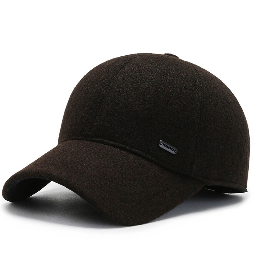 Fs masculino feminino inverno boné de beisebol com earflap preto cinza meia-idade pai chapéus ao ar livre quente proteção de orelha ciclismo gorras: Brown Baseball Cap